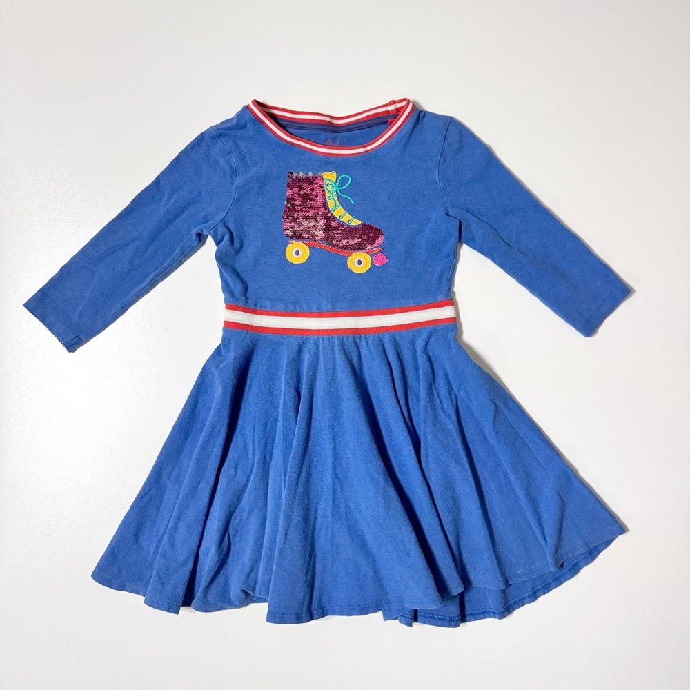 Mini Boden Dress 6-7Y Blue Roller Skate Flip Sequin Long Sleeve Skater Jersey